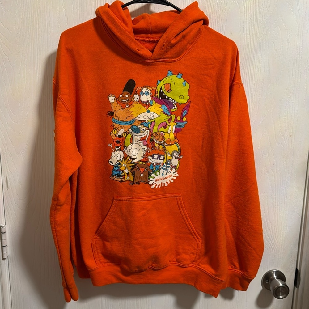 Nickelodeon Kids Unisex Boys Girl Rug Rats Kangaroo Pocket Orange Hoodie Medium